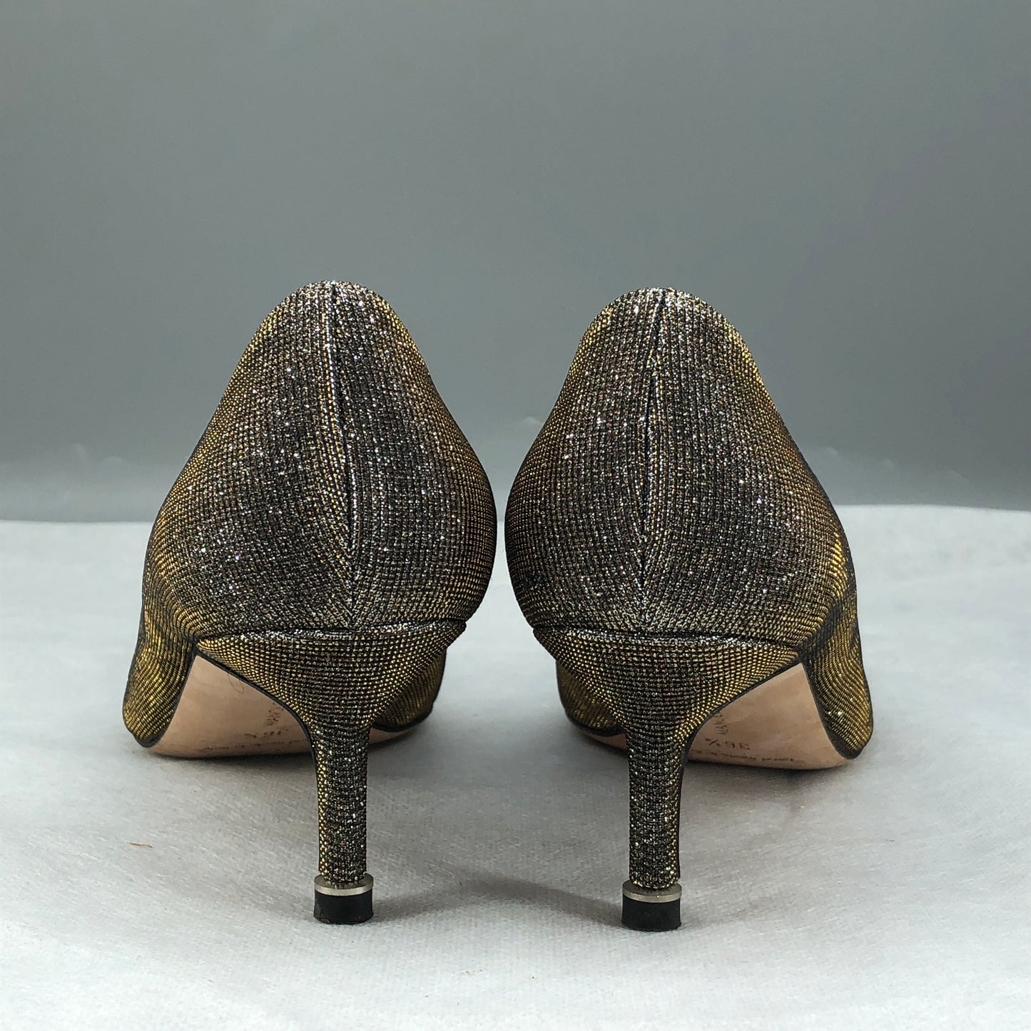 Manolo Blahnik Hangisi Gold-Silver Ombré Glitter Heels Size 36.5