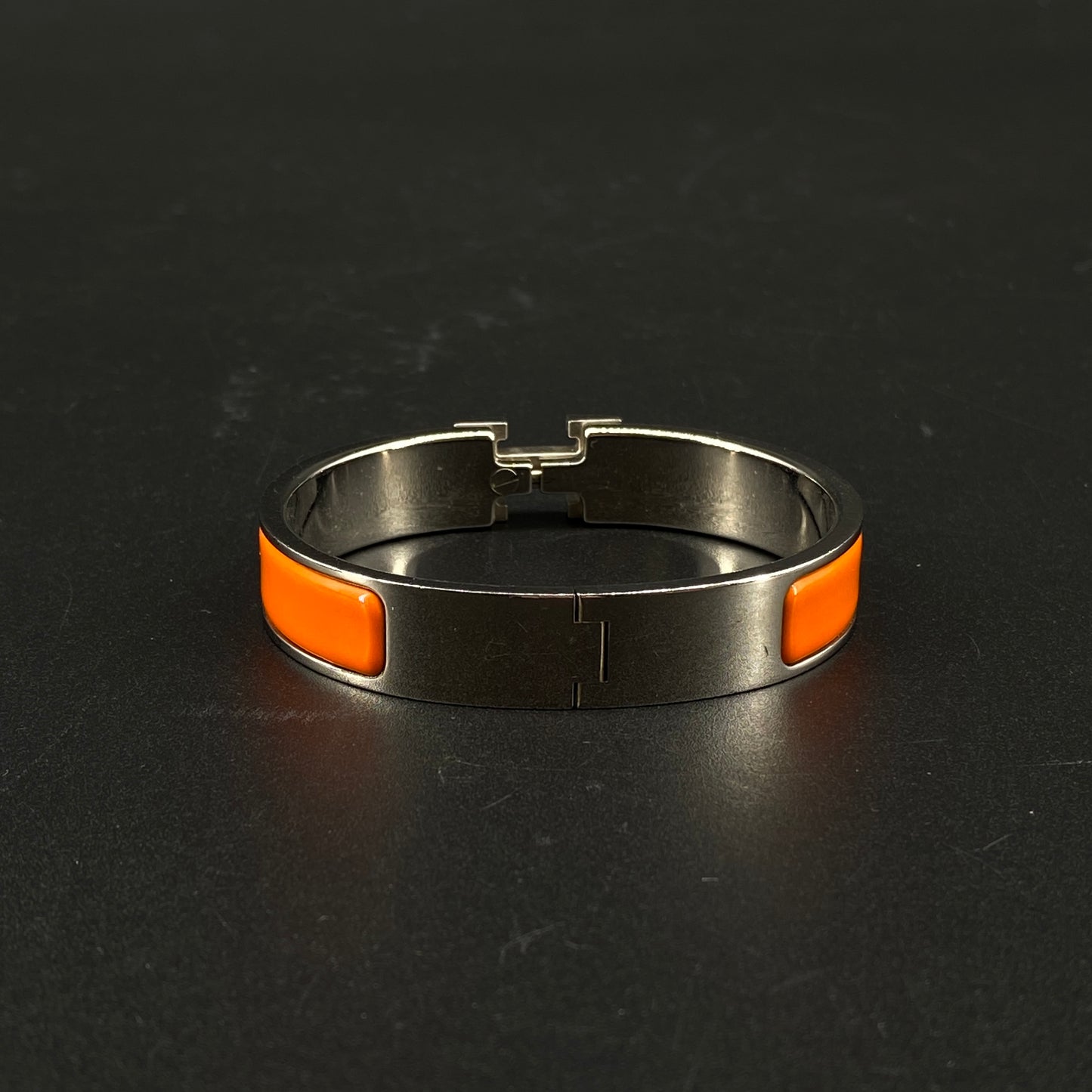 Hermes Orange Enamel H Buckle Bangle Bracelet