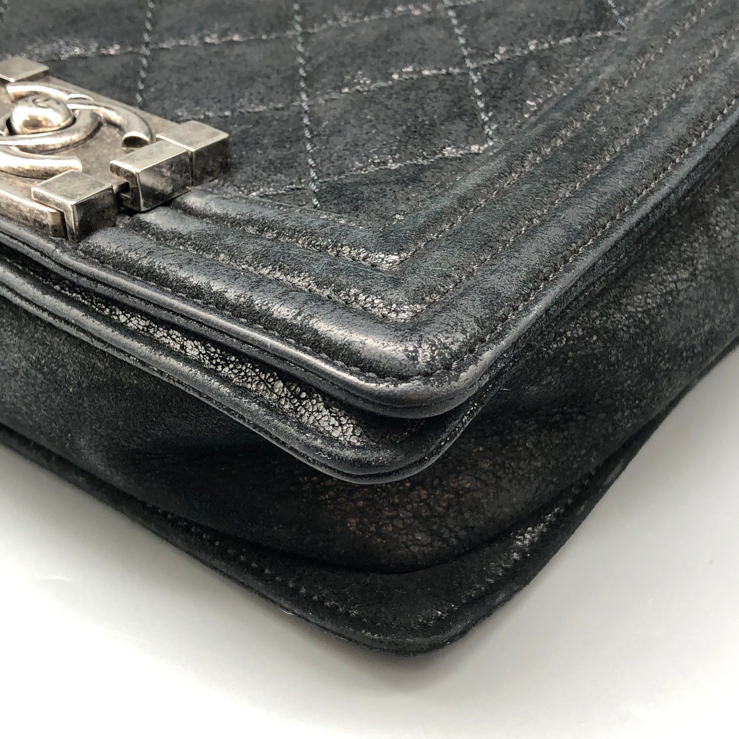 Chanel Black shiny suede nubuck iridescent leather Leather Mini Boy Bag