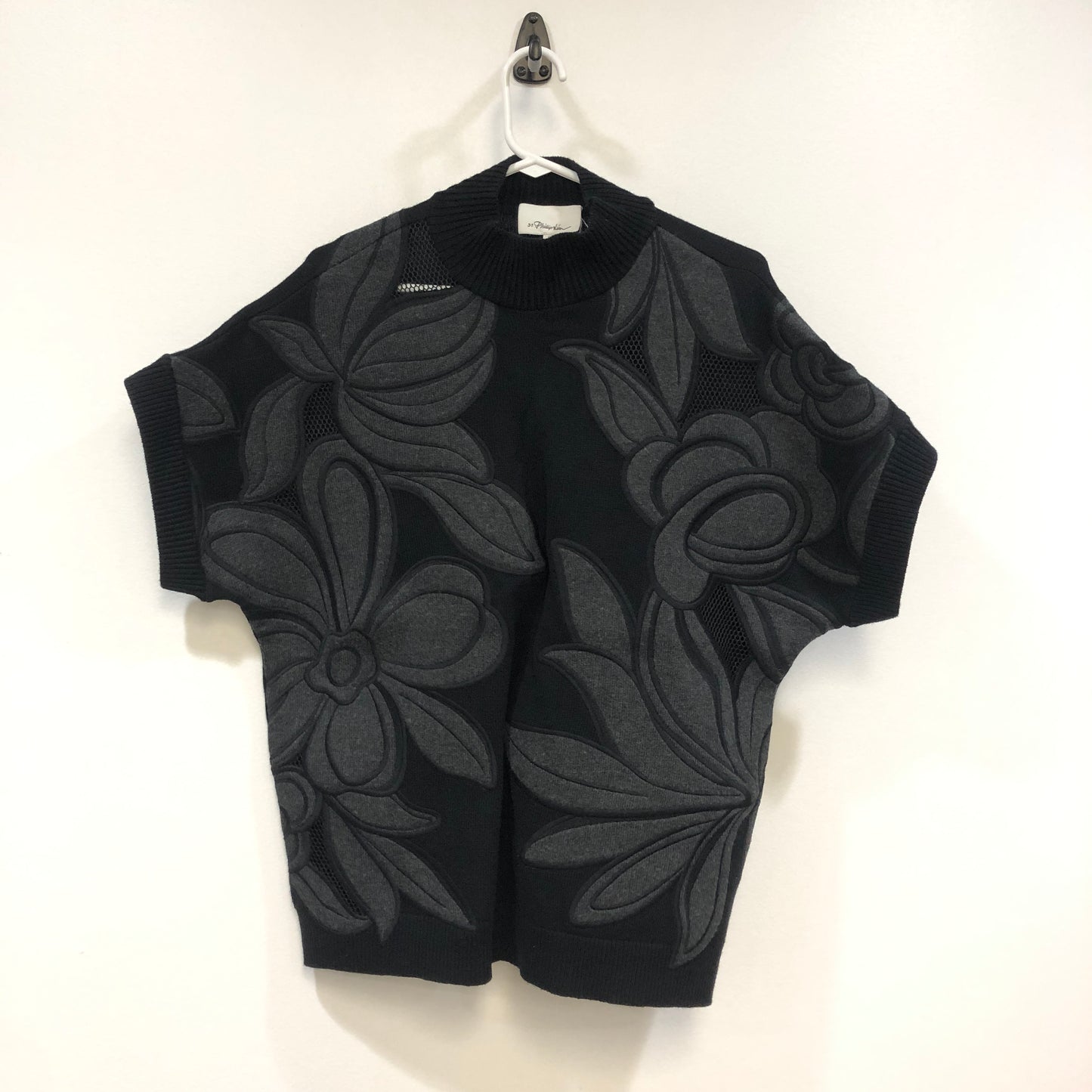 3.1 Phillip Lim Floral Jacquard Knit Top Size S Black/Grey