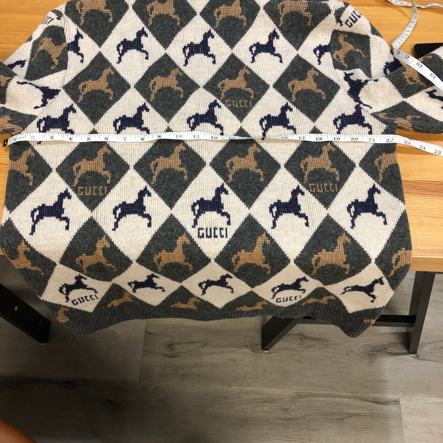 Gucci Horsebit Argyle Wool-Blend Cardigan S