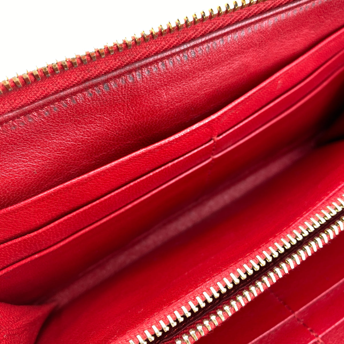 Prada Red Saffiano Leather Zip Around Long Wallet