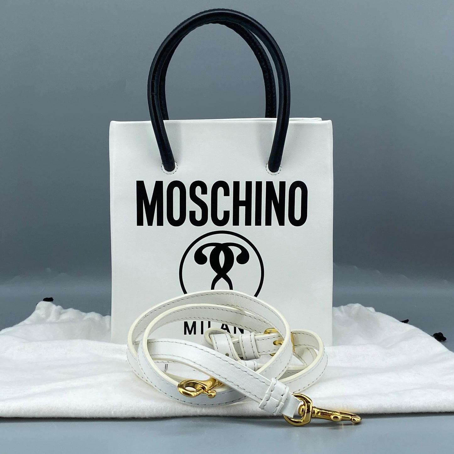 Moschino White Logo Mini Tote Crossbody Bag
