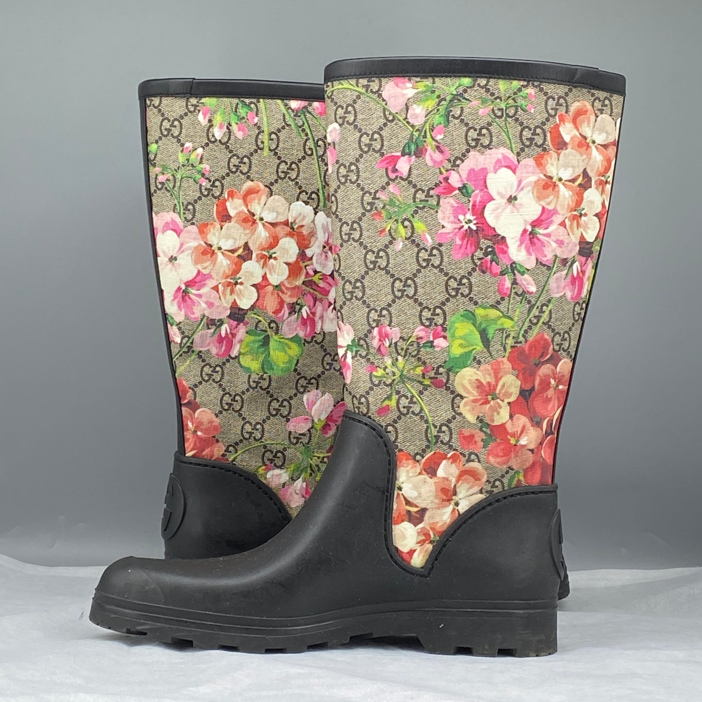 Gucci Women's  GG Floral Print Rubber Mid-Calf Rain Boots Size 37