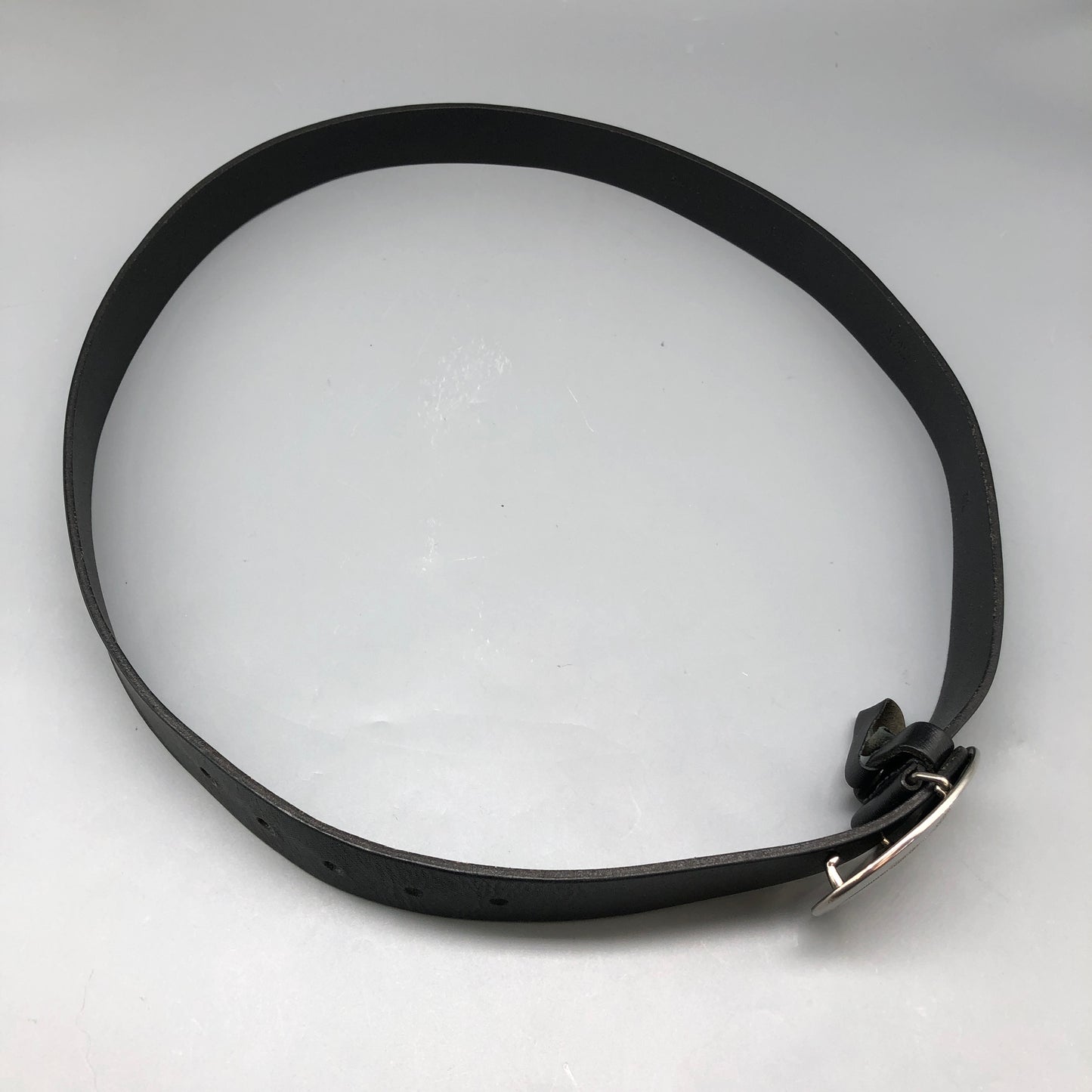 Prada Black Leather Oval Logo Buckle Belt 90cm