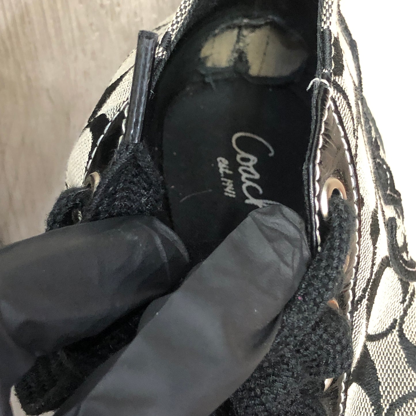 Coach Women's Signature Jacquard Low Top Lace Up Sneaker Shoes 6.5B Black Grey