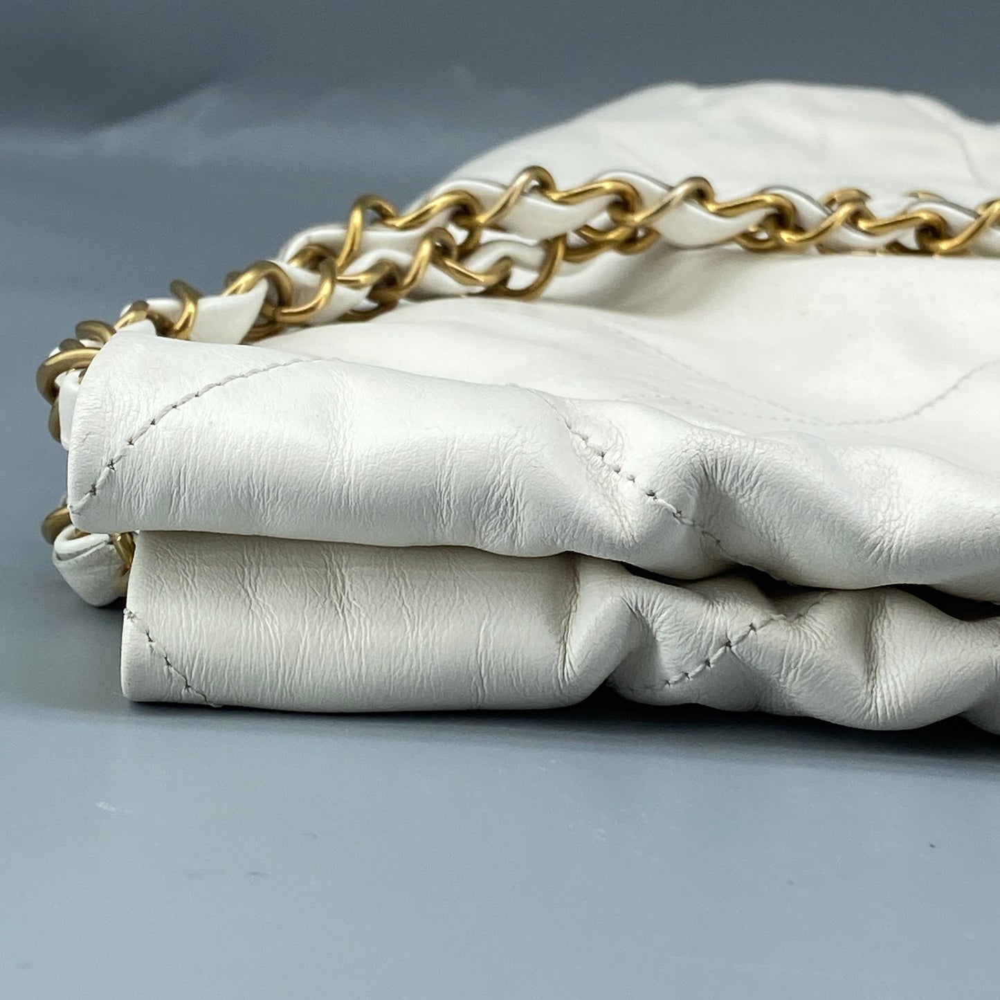 Chanel White Quilted Leather SMALL 22 Bag Tote