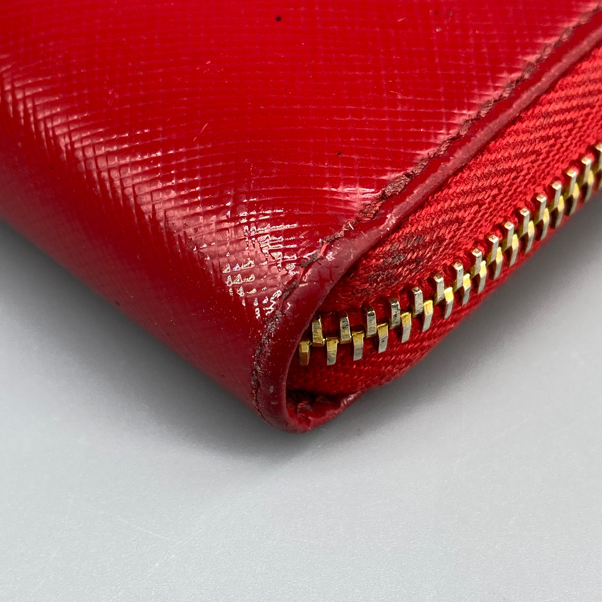 Prada Red Saffiano Leather Zip Around Long Wallet