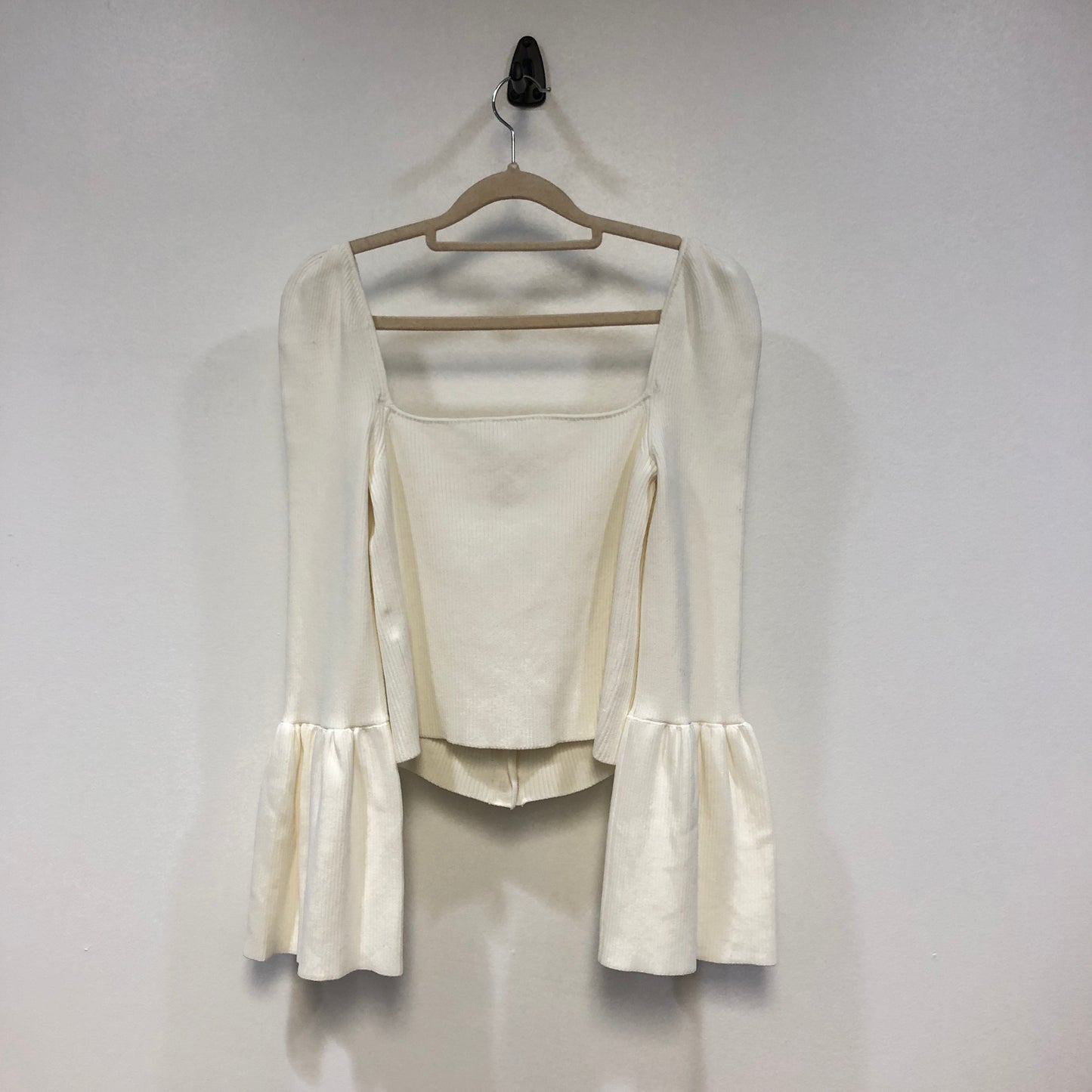 Self-Portrait Ribbed Knit Top Size L White