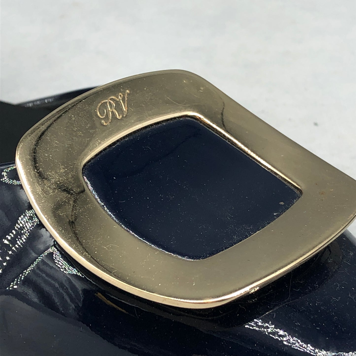 Roger Vivier Patent Leather Buckle Flats Navy Women’s Size 38.5