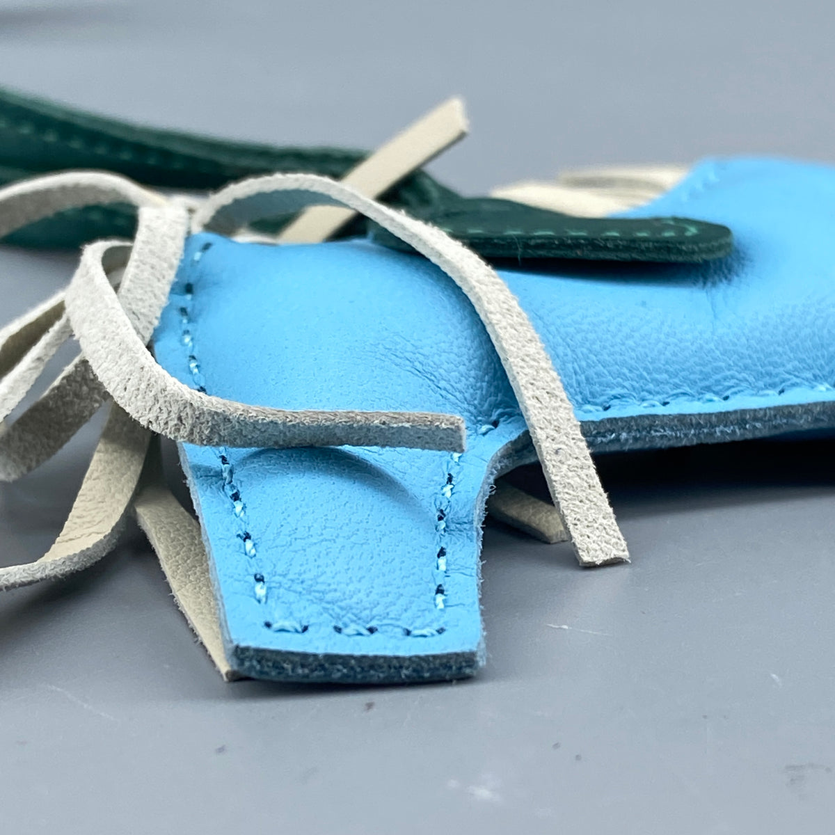 Hermes Rodeo Small Horse Bag Charm Light Blue & Green Leather