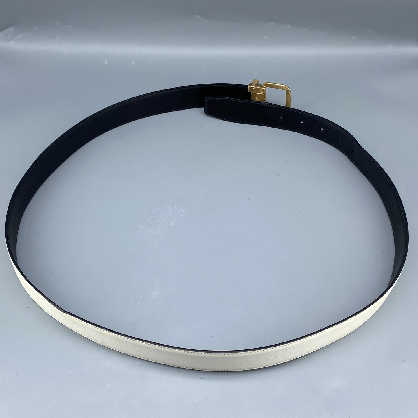Ferragamo White Smooth Leather Gold Square Pin Buckle Belt 110cm