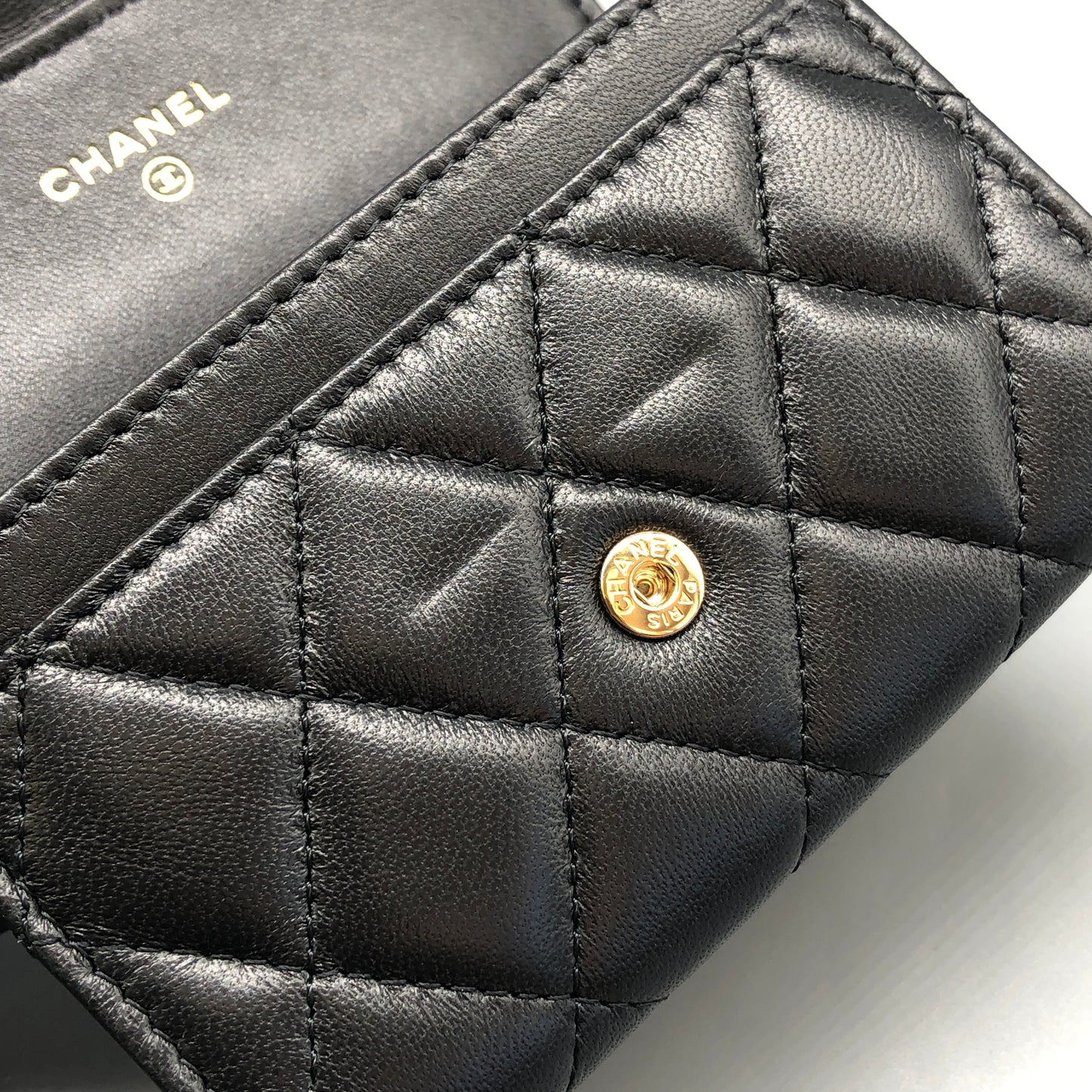 Chanel Black Quilted Lambskin Compact Wallet