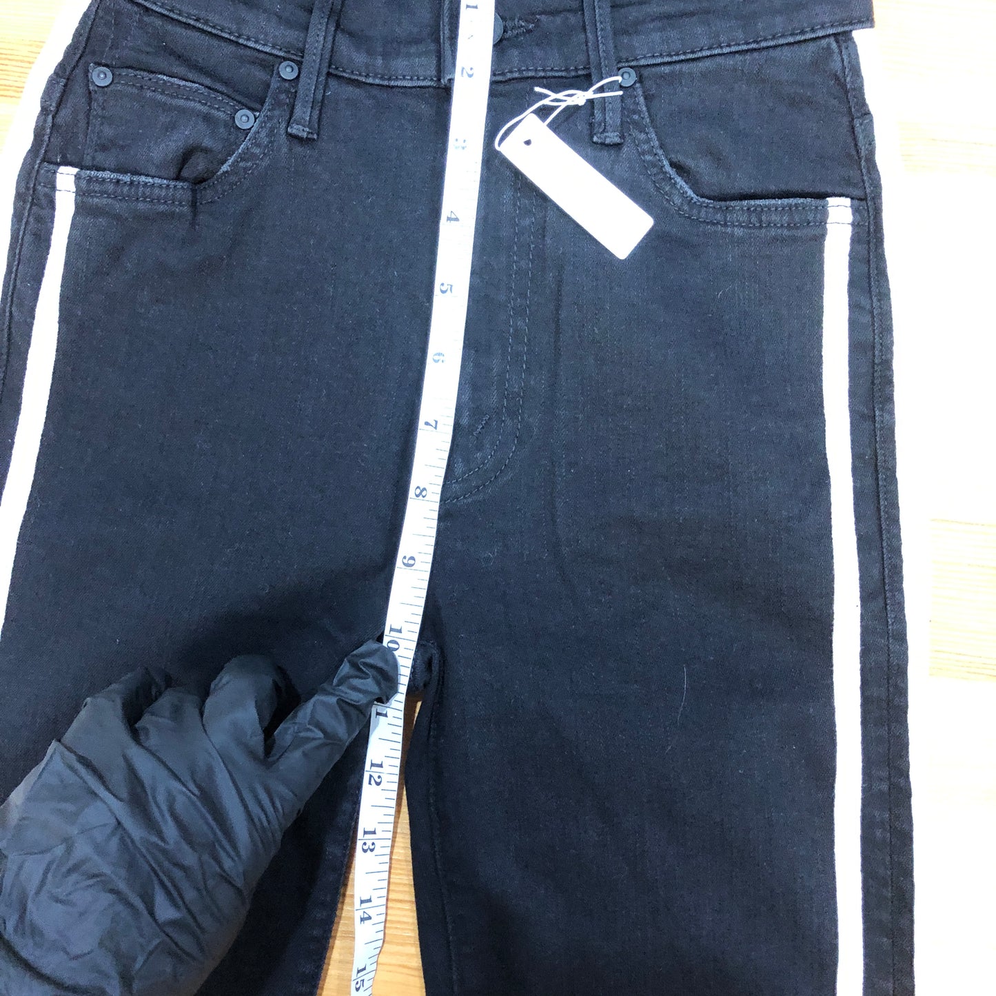 Mother Black/Cream Side Stripe High-Rise Crop Jeans Size 23W