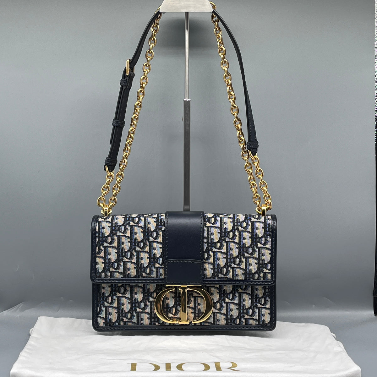 Christian Dior Navy Blue Oblique Jacquard 30 Montaigne Shoulder Bag