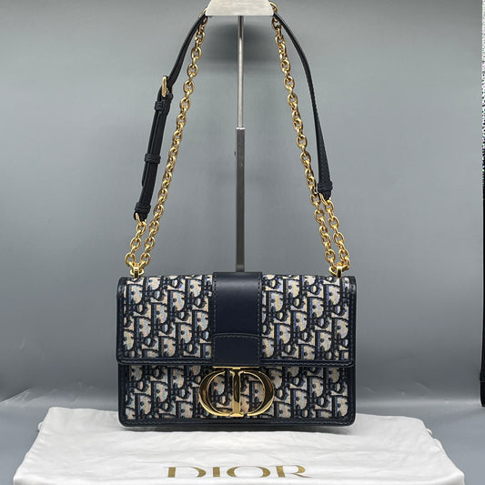 Christian Dior Navy Blue Oblique Jacquard 30 Montaigne Shoulder Bag