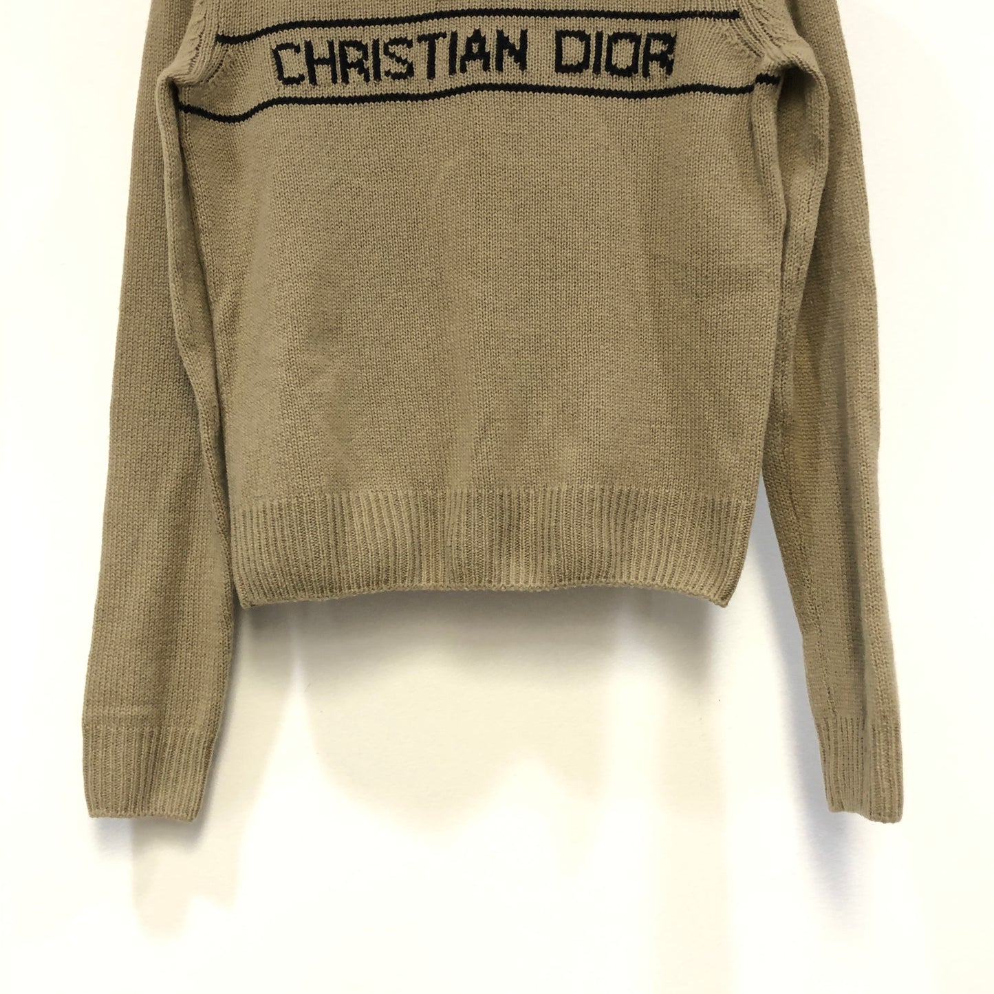 Christian Dior Beige Fine Knit Star Logo Crew Neck Sweater Size USA2