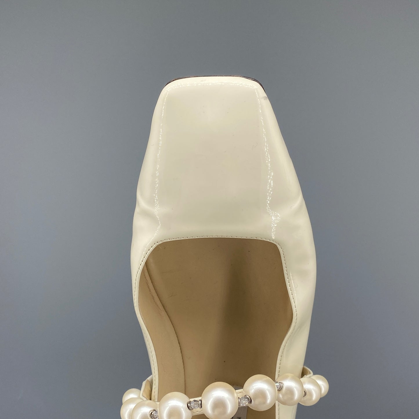 Jimmy Choo Pearl Strap Patent Flat Shoes Size 41 Cream