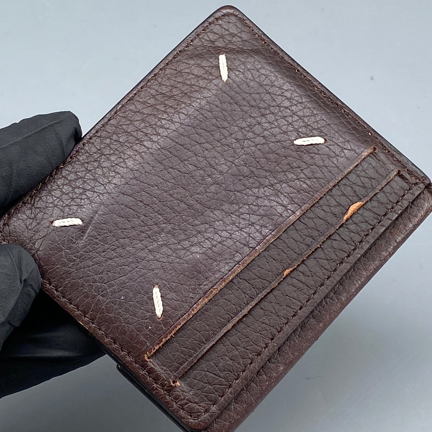 Maison Margiela Four Stitches Deep Brown Pebbled Leather Card Wallet