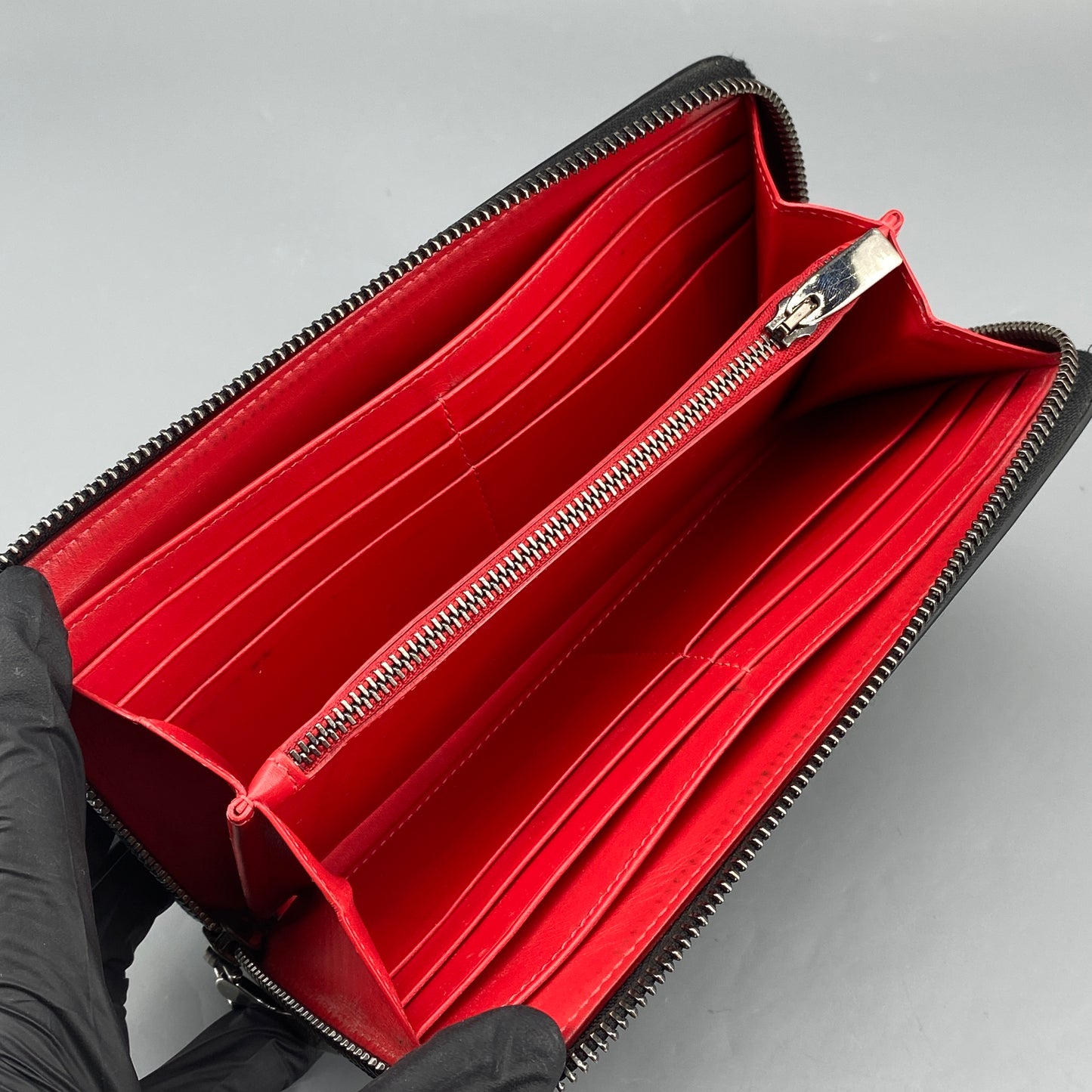 Christian Louboutin Black Leather Spiked Zip Around Long Wallet