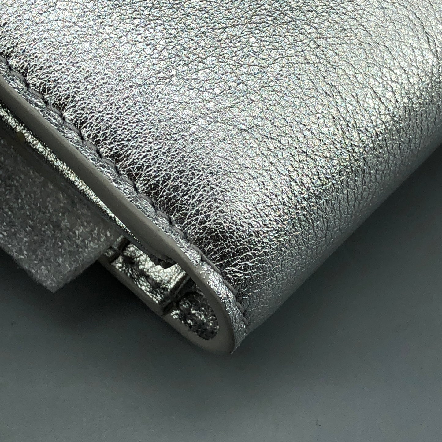 Celine Triomphe Silver Metallic Leather Trifold Wallet