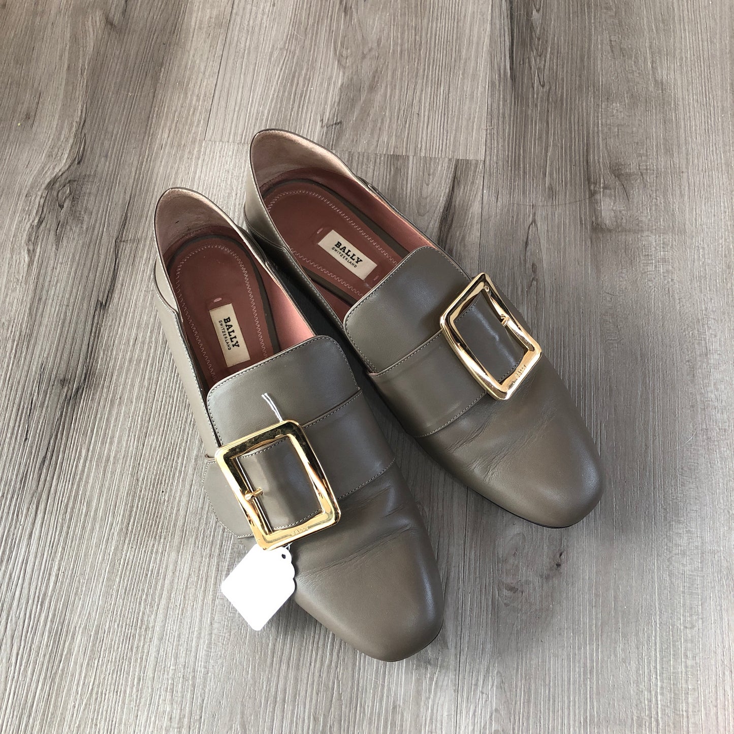 Bally Women's Square Buckle Leather Loafer Mules Size 38.5 Tan