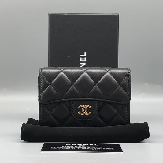 Chanel Black Quilted Lambskin Compact Wallet