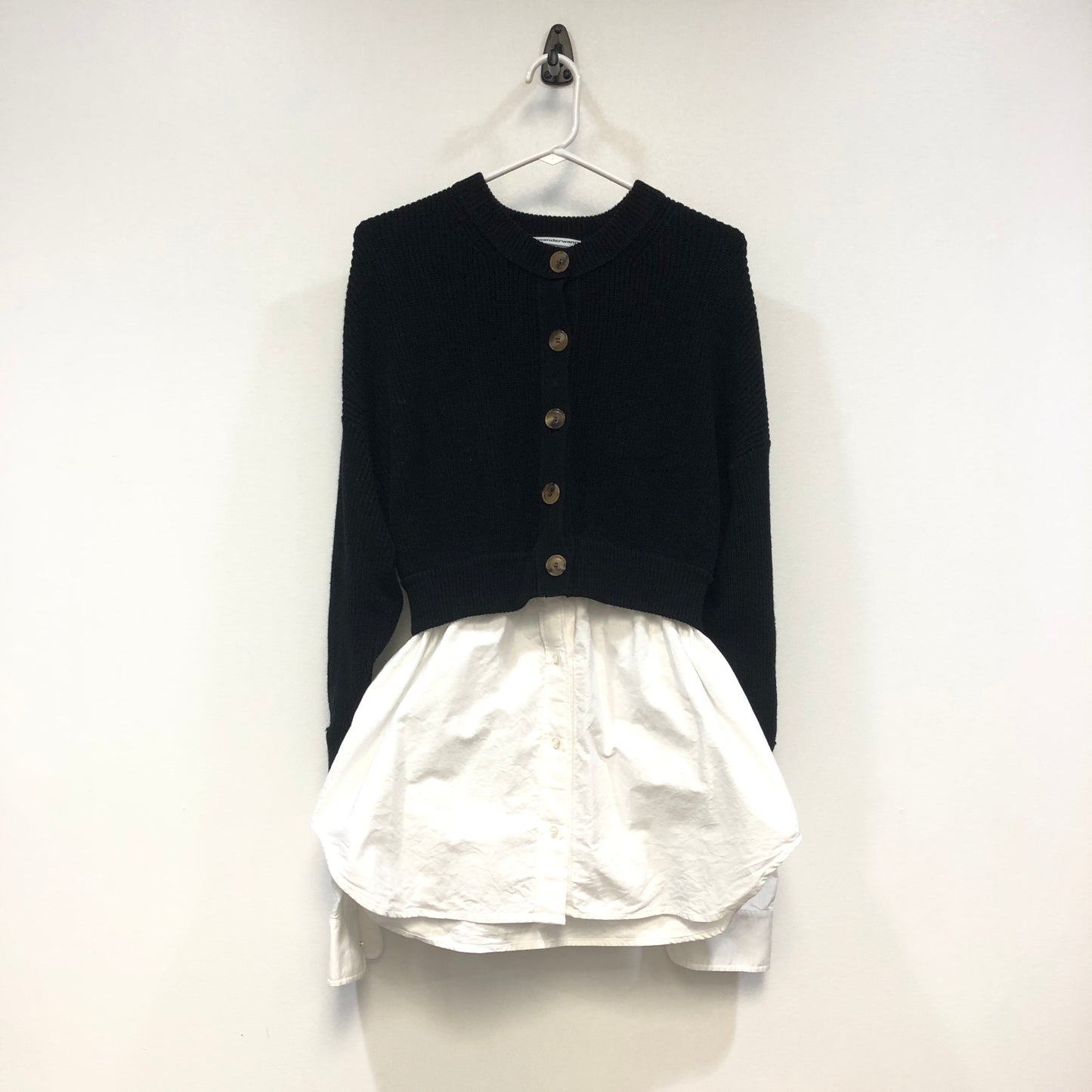 Alexander Wang Hybrid Knit-Button Down Top Size S Black/White
