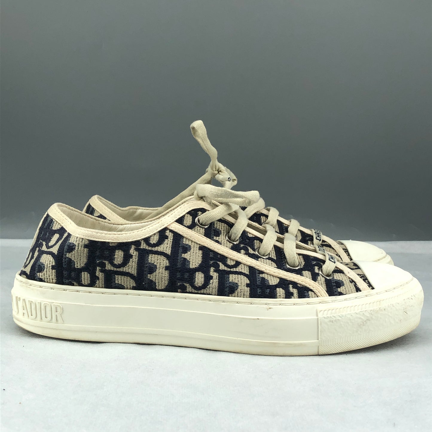 Christian Dior Walk'n'Dior Oblique Jacquard Low Top Sneakers Size 37.5 Cream & Navy