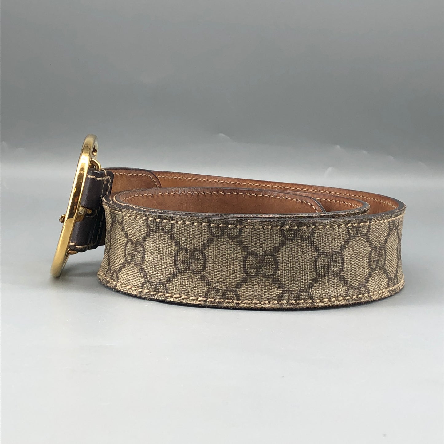Gucci Beige GG Supreme Canvas Gold Buckle Belt Size 85cm