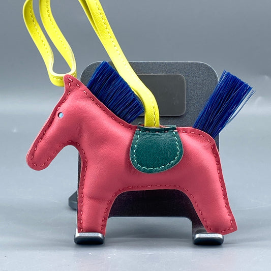 Hermes Rodeo Small Horse Bag Charm Pink Green Navy Leathe