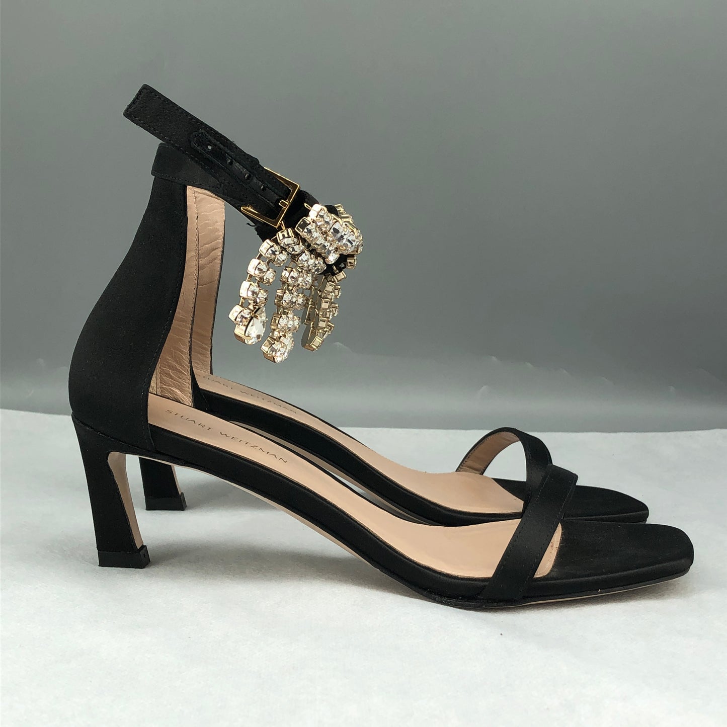 Stuart Weitzman Women's Crystal Tassel Ankle Strap Sandals Black Size 6