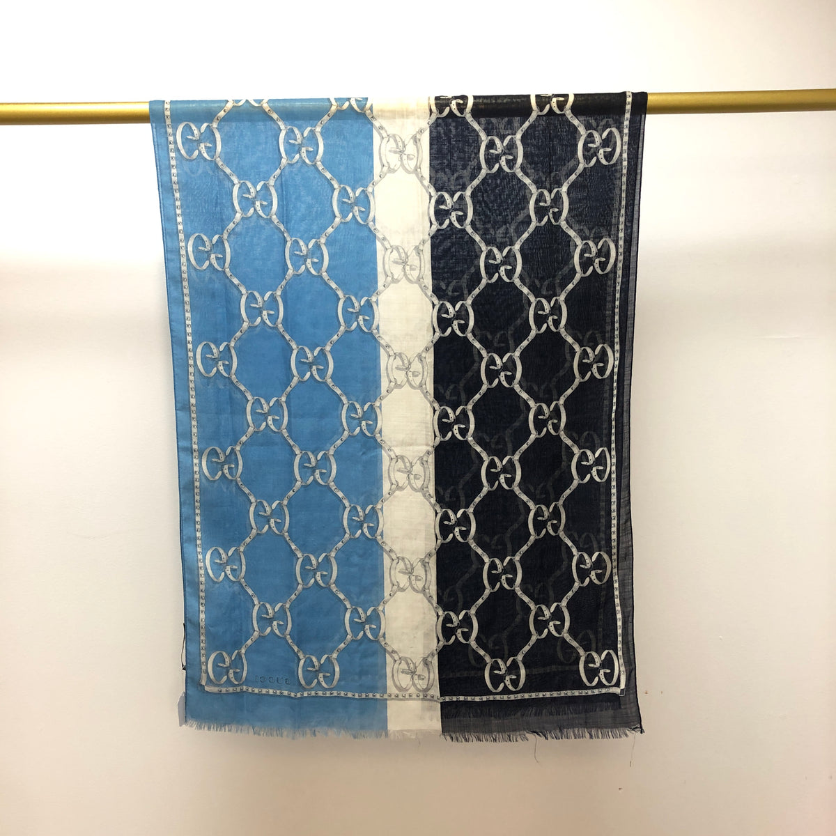 Gucci Blue & Navy Blue GG Pattern Scarf 68*192 cm