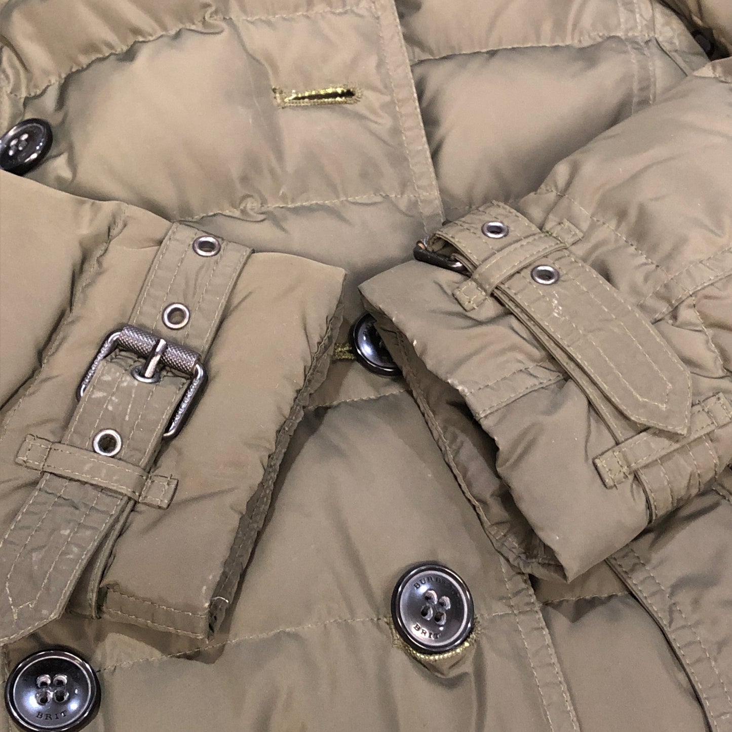 Burberry Olive Green Fur Trim Hooded Puffer Coat Size XS