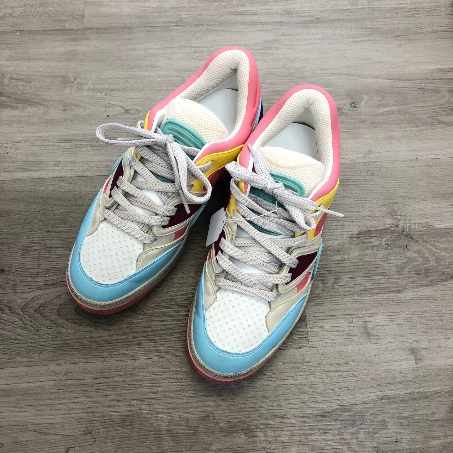 Gucci Women's Basket Multicolor Leather Low Top Sneaker Shoes 35.5 White Blue Pink Purple