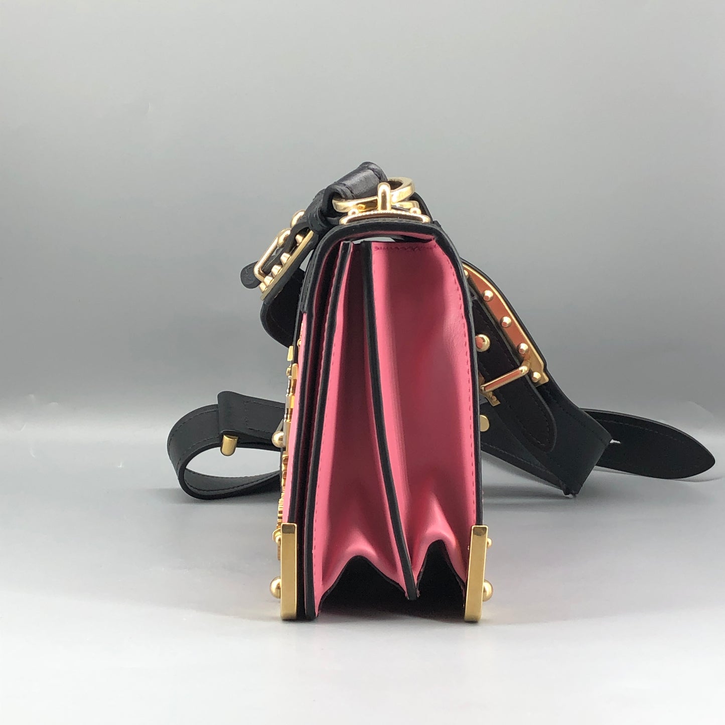 Prada Cahier Studded Leather Crossbody Shoulder Bag Pink Black