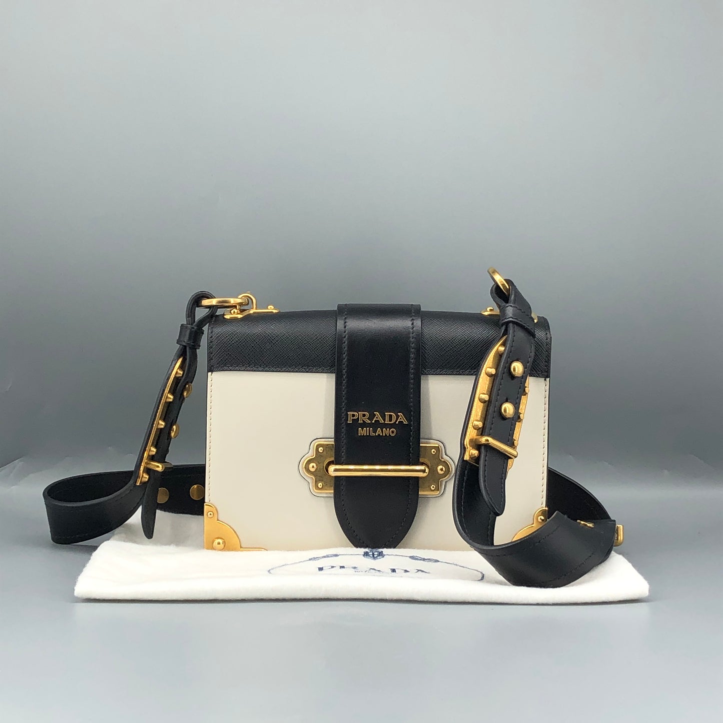 Prada Two-Tone White & Black Cahier Leather Box Crossbody Bag