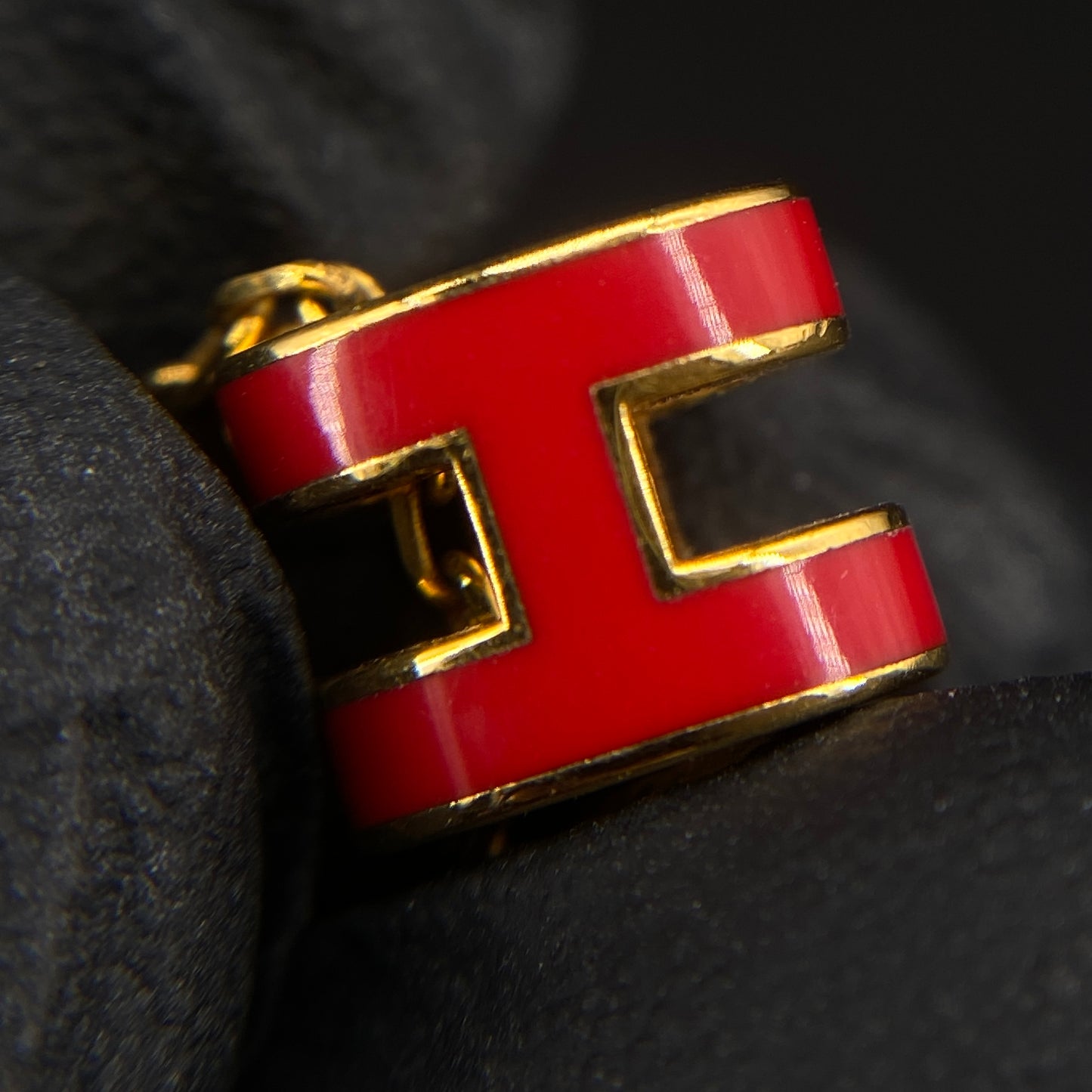 Hermes Red Mini H Enamel Pendant Necklace