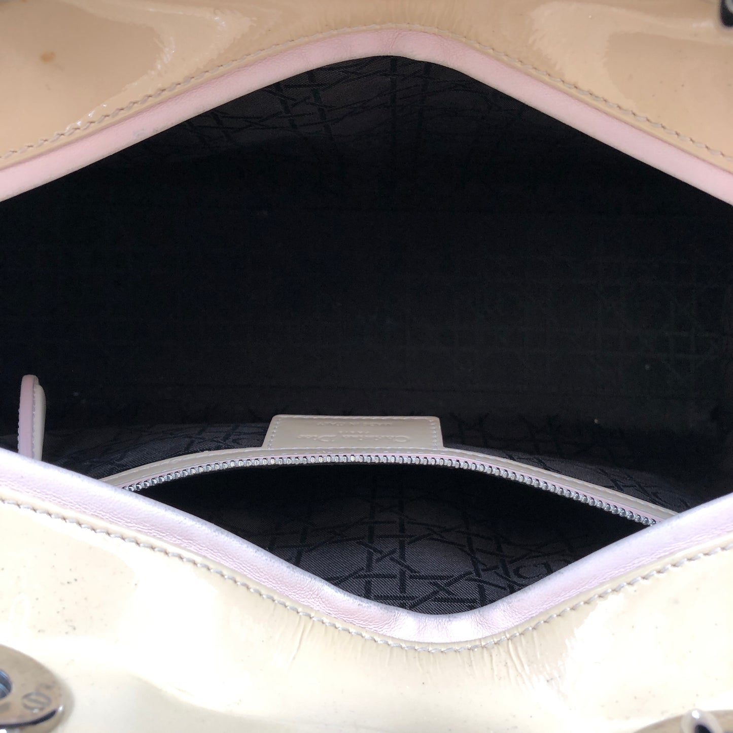 Christian Dior Lady Dior Large Cannage Patent Leather Handbag Nude