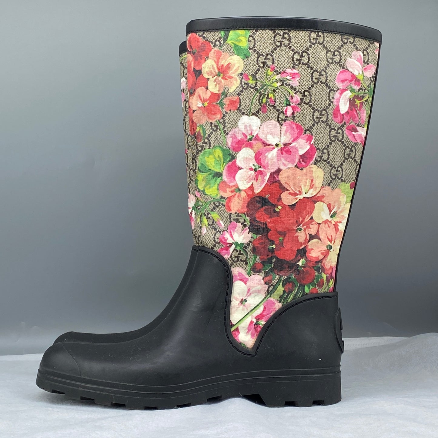 Gucci Women's  GG Floral Print Rubber Mid-Calf Rain Boots Size 37