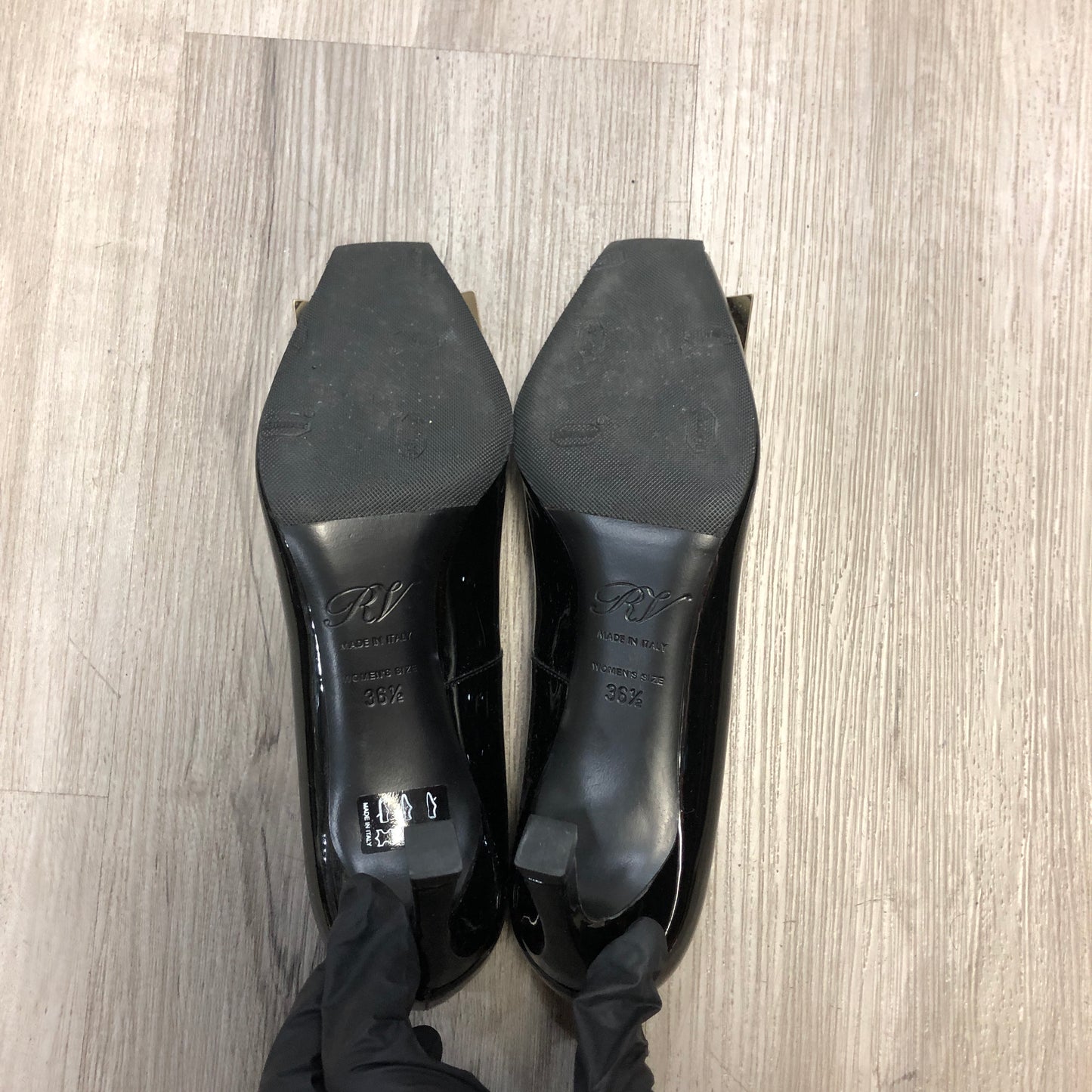 Roger Vivier Patent Leather Square Buckle Block Heel Pumps Shoes 36.5 Black