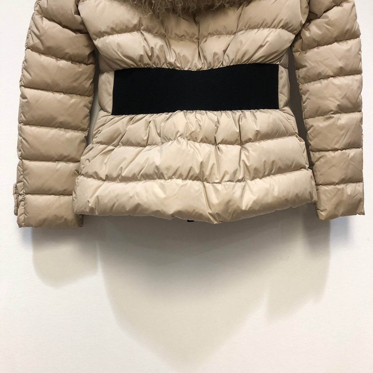 Moncler Beige Fur Hood Down Puffer Jacket Size 1
