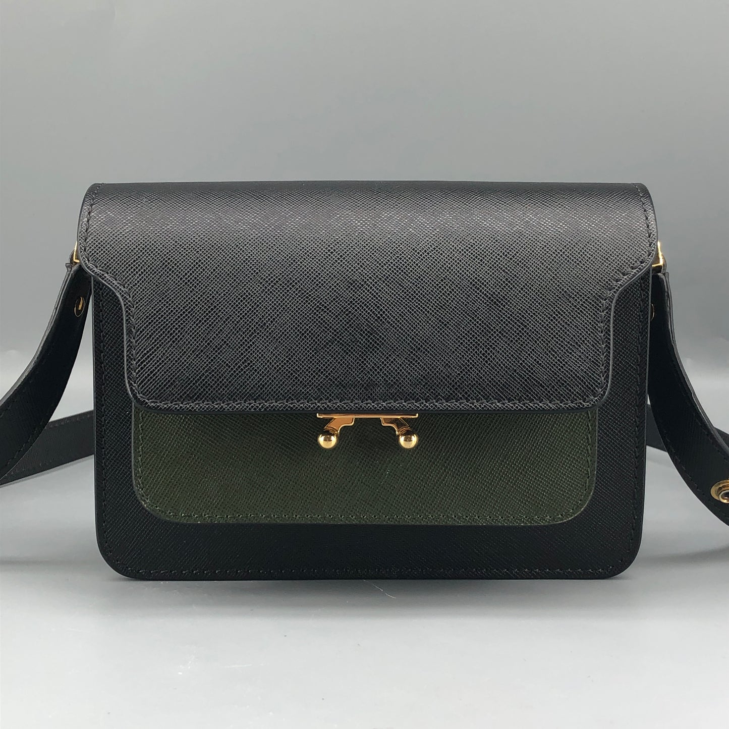 Marni Two-Tone Leather Trunk Shoulder Bag Black/Dark Green