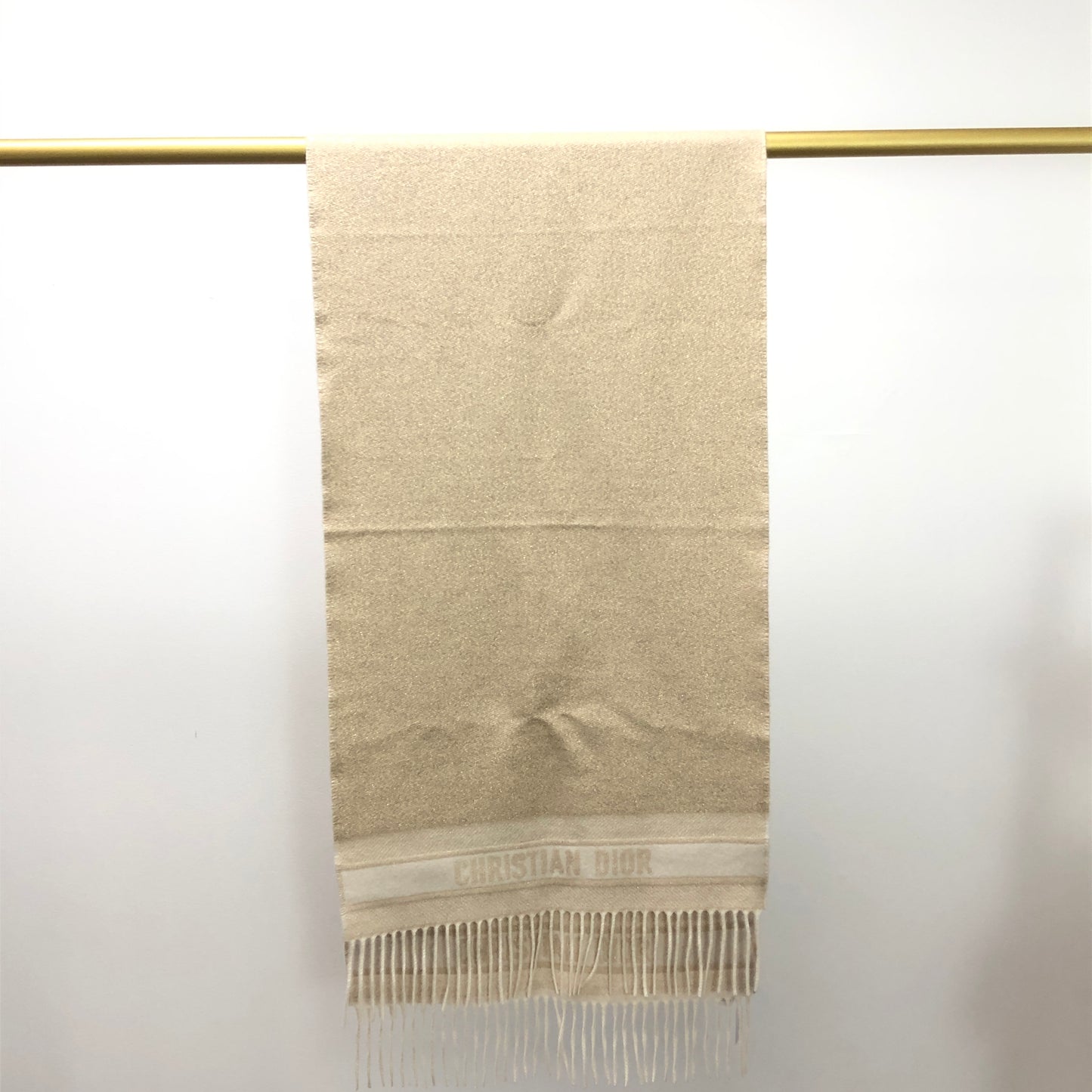 Christian Dior Cream Dotted Scarf with Fringe 45*200cm