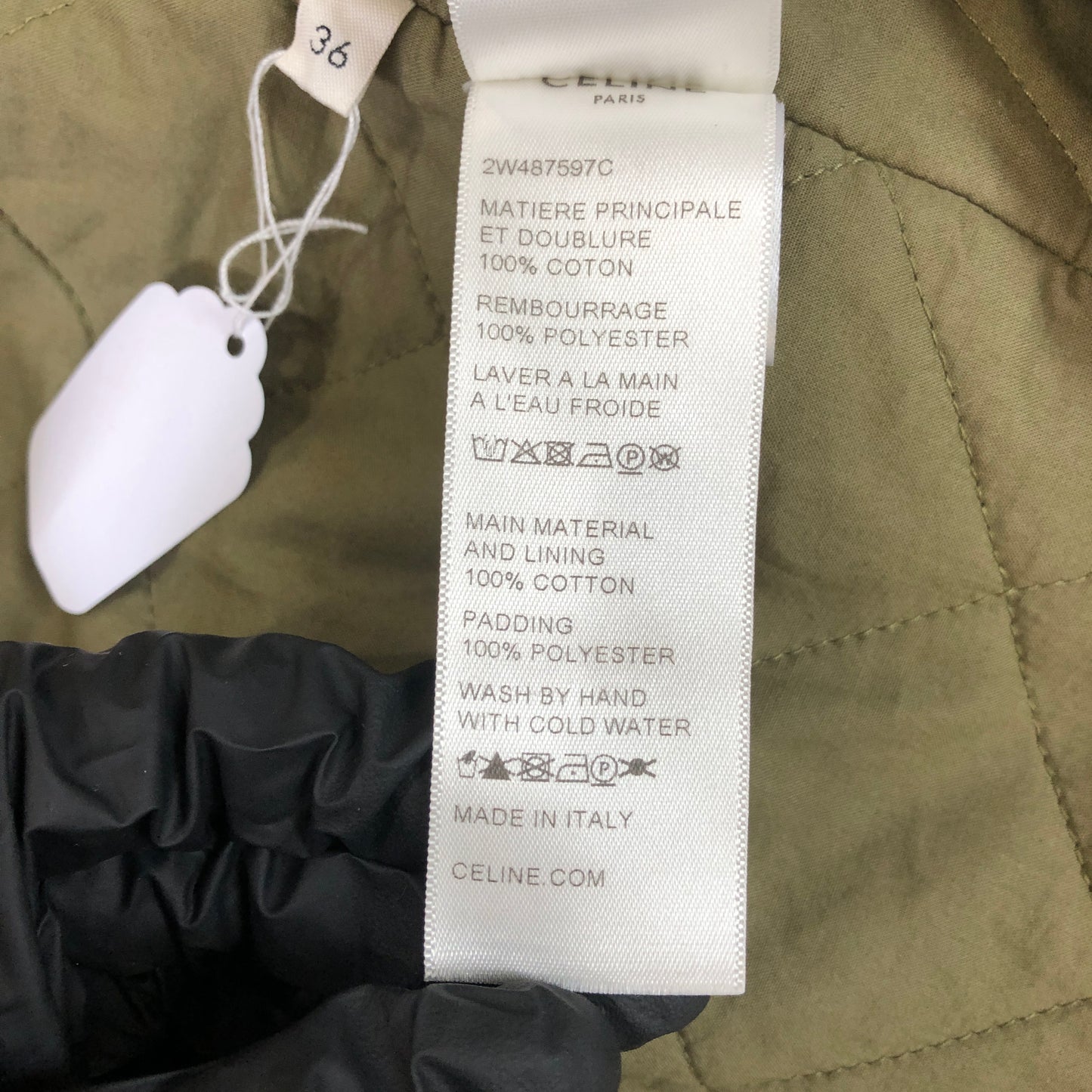 Celine Dark Green Quilted Hooded Parka Size 36