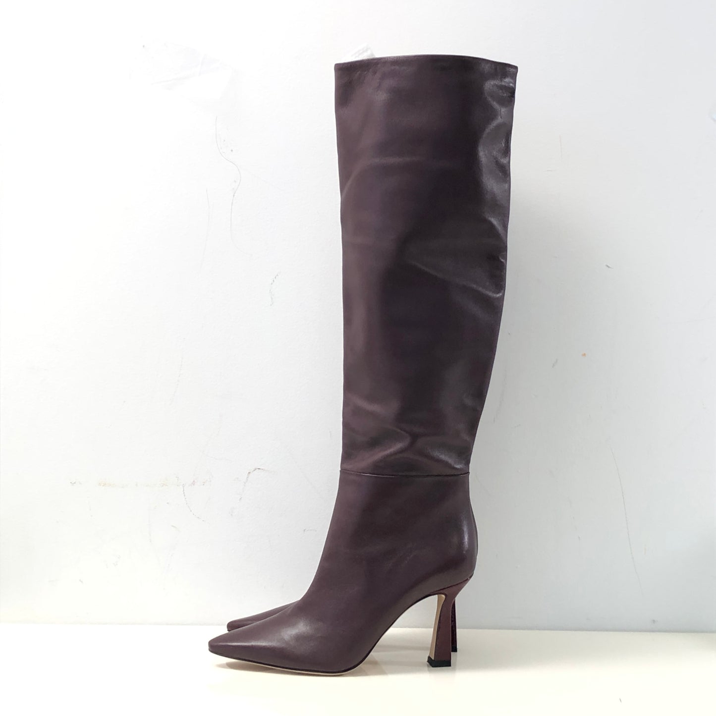 Wandler Deep Red Leather Pointed Toe Knee-High Heeled Boots Size 36.5