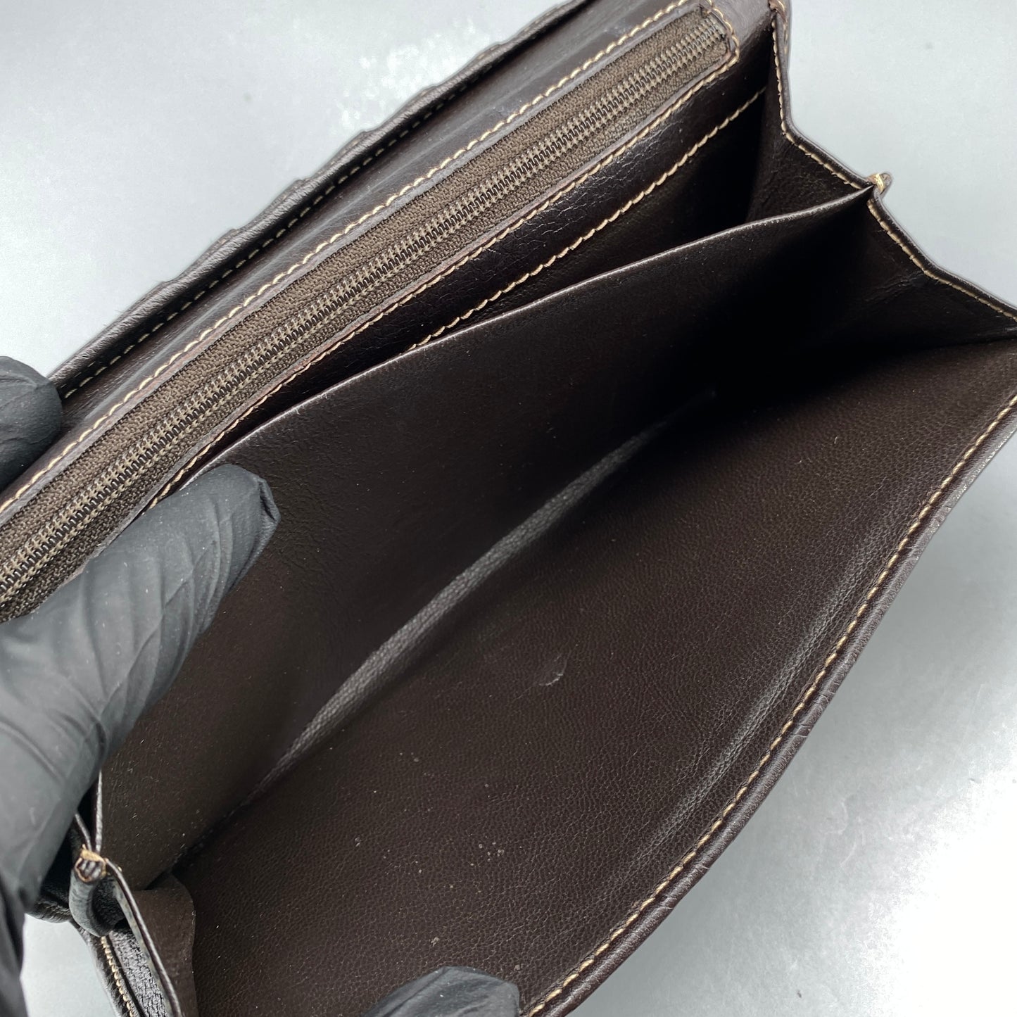 Gucci GG Embossed Deep Brown Leather Long Wallet
