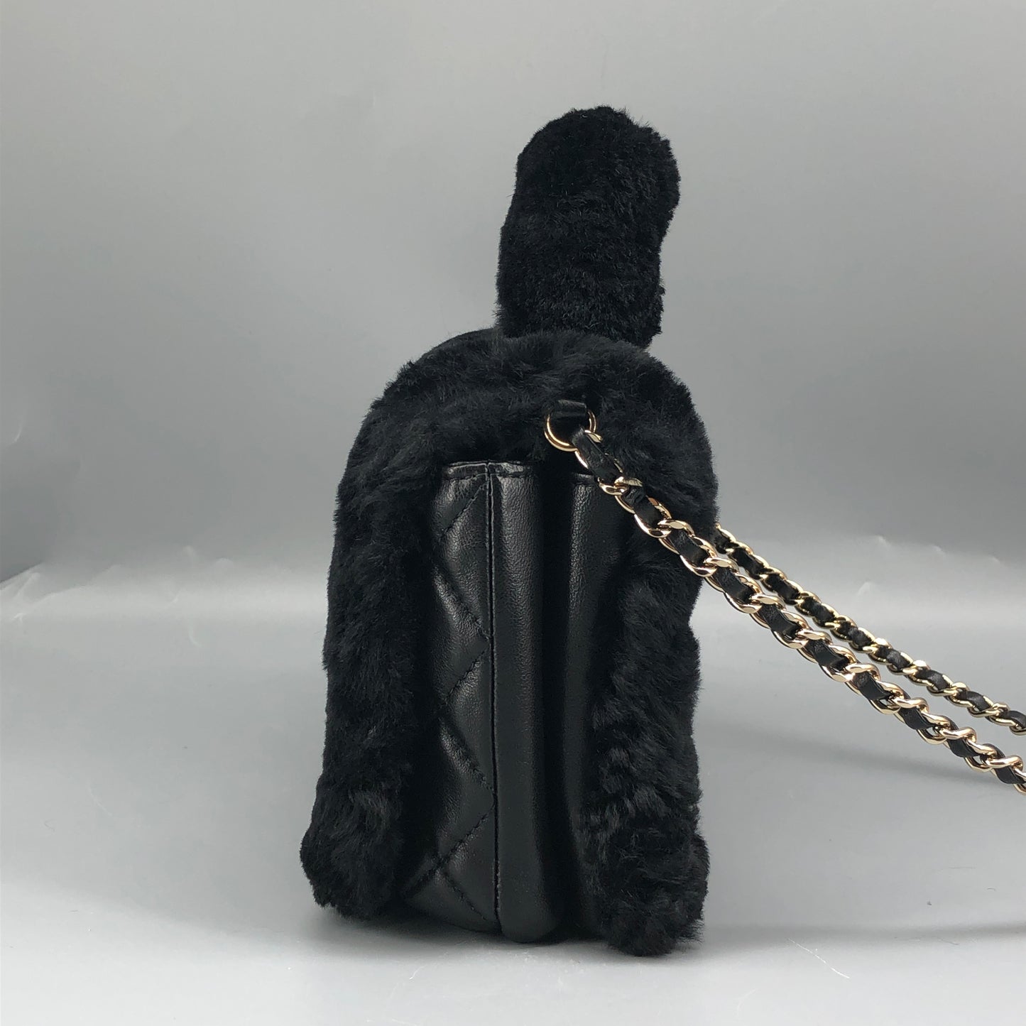 Chanel 17A Black Top Handle Flap Bag with Chain Strap
