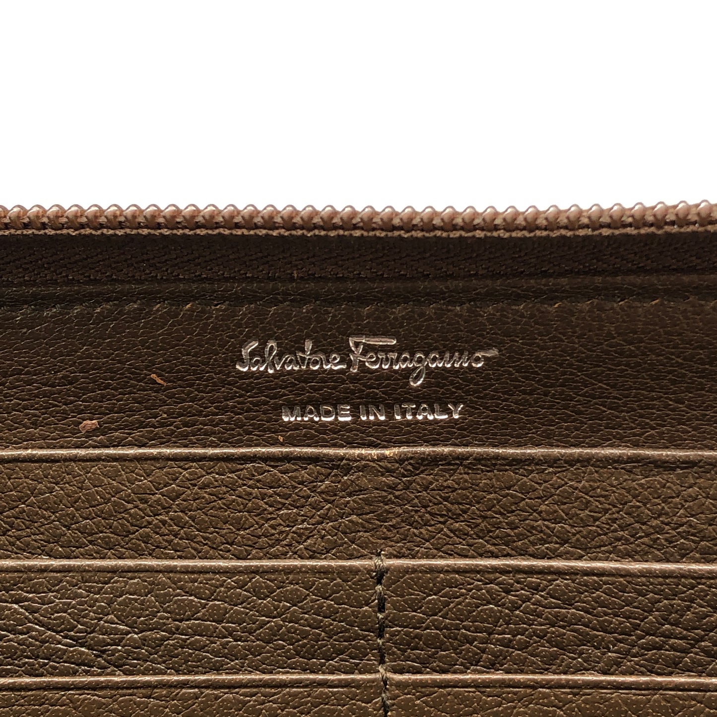 Ferragamo Taupe Brown Leather Zip-Around Long Wallet