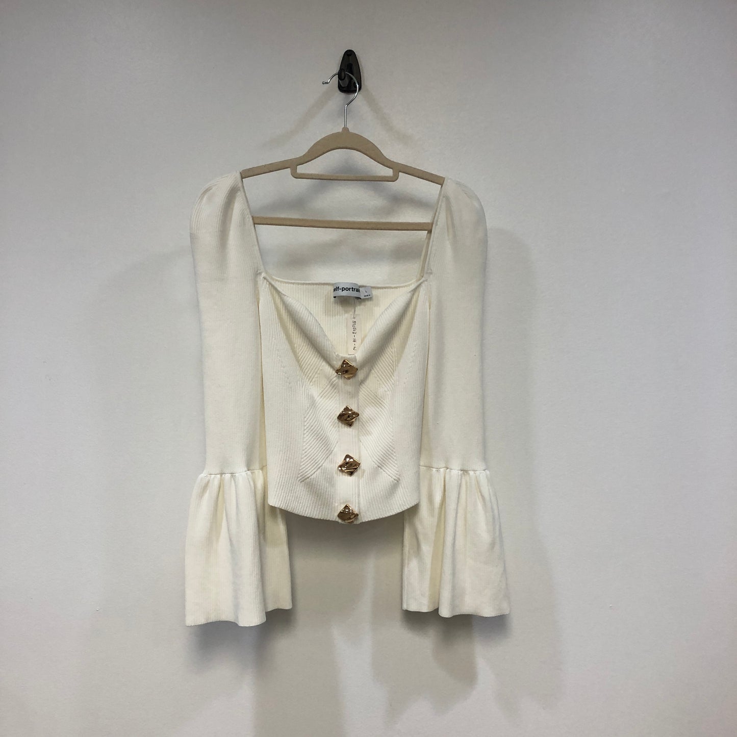 Self-Portrait Ribbed Knit Top Size L White